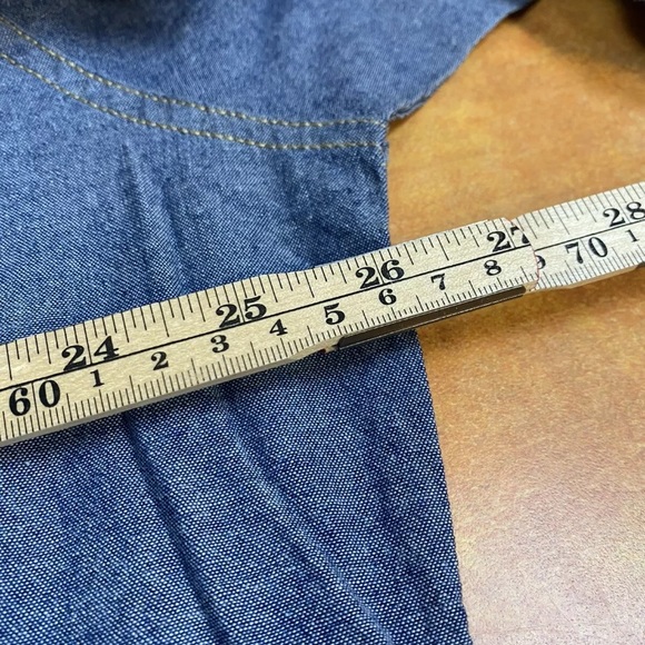 Mens Wrangler Red Vintage Slim Shirt Snap Lightweight Long Sleeve Denim XL - Picture 6 of 8